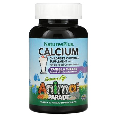 Мультивітаміни для дітей з кальцієм з ванільним смаком (Animal Parade Calcium Children's Chewable Supplement Vanilla Sundae) 90 тварин