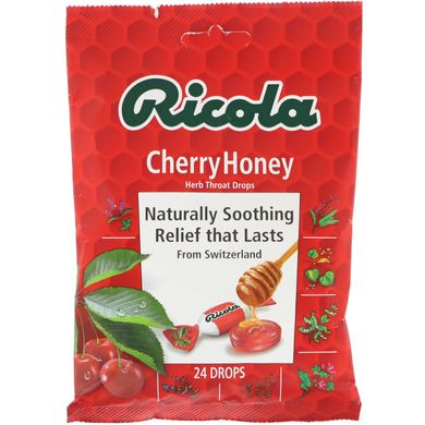 Рослинні льодяники для горла зі смаком вишні та меду Ricola (Herb Throat Drops Cherry Honey) 24 льодяники
