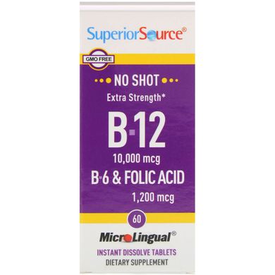 Мультивітамінний комплекс B12, B6 і B9 Superior Source (B6, B12 and Folic Acid) 60 таблеток