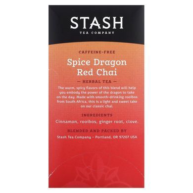 Herbal Tea, Spice Dragon Red Chai, без кофеїну, Stash Tea, 18 чайних пакетиків, 1,2 унції (36 г)