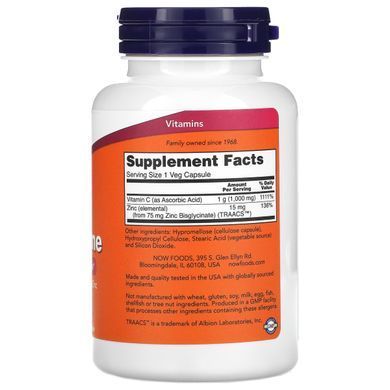 Now Foods, C-1000 with zinc for immune support, vitamin C, 1000 mg and zinc, 15 mg, 90 vegetarian capsules.