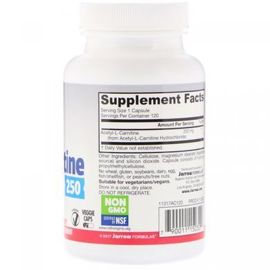 Ацетил карнитин Jarrow Formulas (Acetyl L-Carnitine) 250 мг 120 капсул купить в Киеве и Украине
