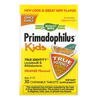 Primadophilus, дитячий, апельсиновий, Nature's Way, 3 млрд КУО, 30 жувальних таблеток
