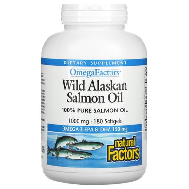 Omega Factors, риб'ячий жир з дикого аляскинского лосося, Natural Factors, 1000 мг, 180 желатинових капсул