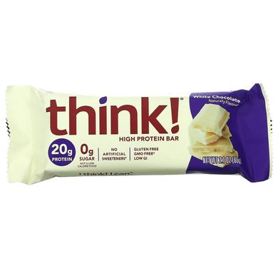 Високопротеїновий батончик, білий шоколад, ThinkThin, 10 батончиків, 2,1 унції (60 г) кожен