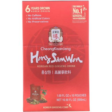 Hong Sam Won, напиток из корейского красного женьшеня, Cheong Kwan Jang, 20 пакетов, 1,69 ж. унц. (50 мл) каждый купить в Киеве и Украине