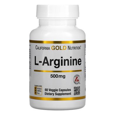 Аргінін California Gold Nutrition (L-Arginine AjiPure) 500 мг 60 рослинних капсул