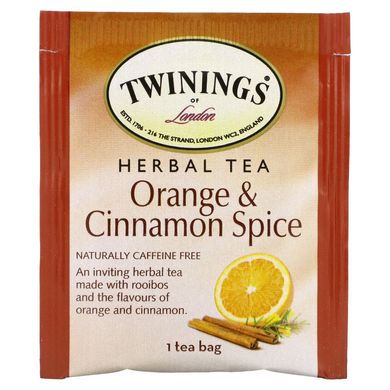 Чай з трав, зі смаком апельсина і кориці, без кофеїну, Twinings, 20 окремих пакетиків, 40 г