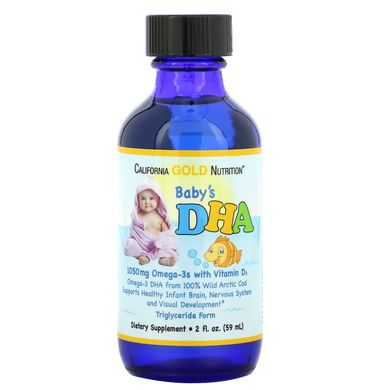 ДГК Омега-3 Витамин Д3 для детей California Gold Nutrition (Baby's DHA Omega-3s with Vitamin D3) 1050 мг 59 мл купить в Киеве и Украине