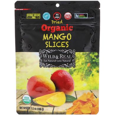 Висушені шматочки органічного манго, Nature's Wild Organic, 35 унц (100 г)