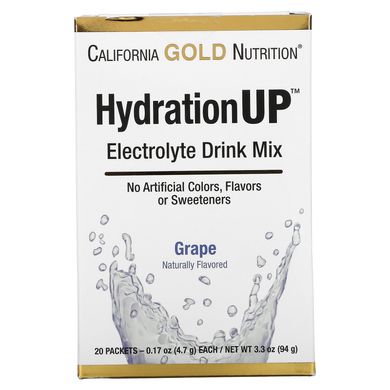 Смесь для напитка с электролитами виноград California Gold Nutrition (HydrationUP Electrolyte Drink Mix Grape) 20 пакетиков по 47 г купить в Киеве и Украине