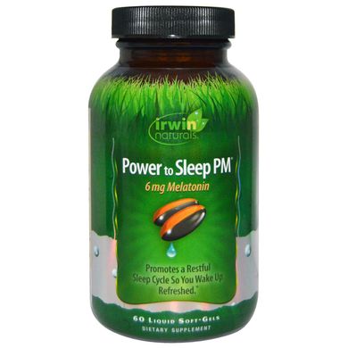 Power to Sleep PM, Irwin Naturals, 6 мг мелатоніну, 60 м'яких таблеток з рідиною