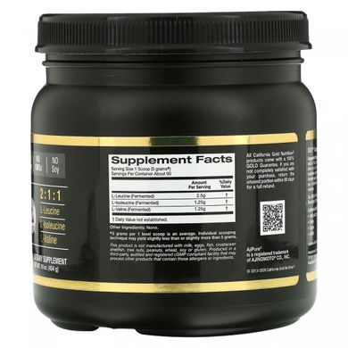 Амінокислоти з розгалуженим ланцюгом California Gold Nutrition (BCAA Powder AjiPure Branched Chain Amino Acids) 454 г