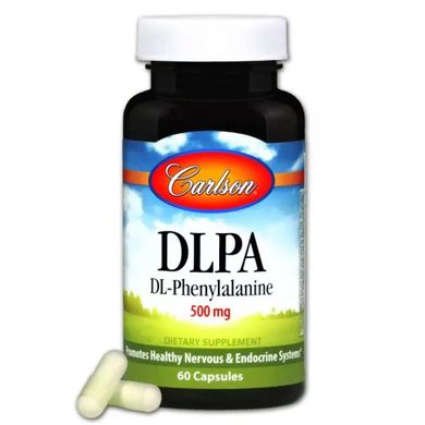 Фенілаланін Carlson Labs (DLPA DL-Phenylalanine) 500 мг 60 капсул