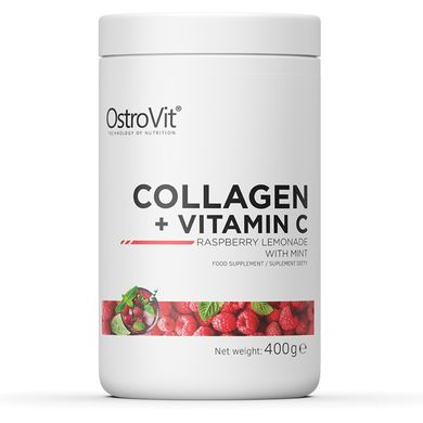 Колаген та вітамін С смак малиновий лимонад з м'ятою OstroVit (Collagen + Vitamin C) 400 г