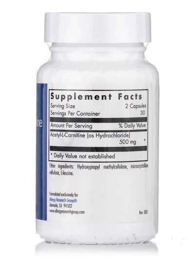 Acetyl-L-Carnitine, Allergy Research Group, 250 mg, 60 vegetarian capsules