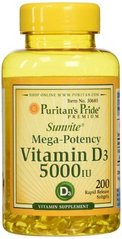 Вітамін D3 Puritan's Pride (Vitamin D3) 5000 МО 200 капсул