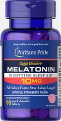 Мелатонін швидкого розчинення Puritan's Pride (Melatonin) 10 мг 90 таблеток зі смаком полуниці