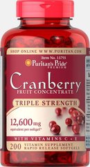 Журавлиний фруктовий концентрат потрійний сили, Triple Strength Cranberry Fruit Concentrate, Puritan's Pride, 12, 600 мг, 200 капсул