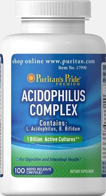 Пробиотический ацидофильный комплекс Puritan's Pride (Probiotic Acidophilus Complex) 1 млрд КОЕ 100 капсул купить в Киеве и Украине