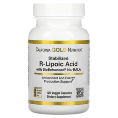 Р-ліпоєва кислота California Gold Nutrition (Stabilized R-Lipoic Acid) 120 рослинних капсул