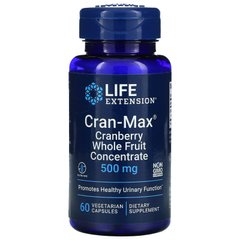 Журавлинний концентрат з цільних фруктів, Cran-Max Cranberry Whole Fruit Concentrate, Life Extension, 500 мг, 60 вегетаріанських капсул