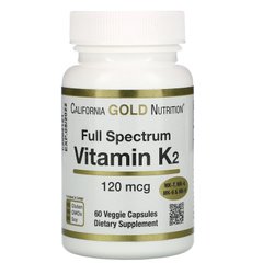 Витамин K2 в форме MK-4 MK-6 MK-7 MK-9 California Gold Nutrition (Vitamin K2) 120 мкг 60 вегетарианских капсул купить в Киеве и Украине