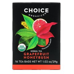 Choice Organic Teas, Трав'яний чай з грейпфрутом та медовим кущем, без кофеїну, 16 чайних пакетиків, 1,02 унції (29 г)