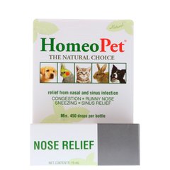 Гомеопатичний препарат забезпечує полегшення симптомів пазухи або інфекції верхніх дихальних шляхів, застуди та алергії, Nose Relief, HomeoPet, 15 мл