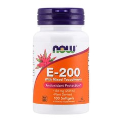 Вітамін Е зі змішаними токоферолами Now Foods (E-200 with Mixed Tocopherols) 200 МО 100 капсул