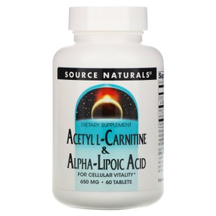 Ацетил L-карнитин + Альфа-липоевая кислота Source Naturals (Acetyl L-Carnitine and Alpha Lipoic Acid) 60 таблеток купить в Киеве и Украине