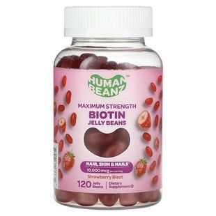 Human Beanz, Biotin Jelly Beans, Maximum Strength, Strawberry Blast, 2,500 mcg, 120 Jelly Beans купить в Киеве и Украине