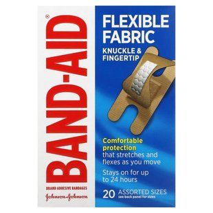 Band Aid, Adhesive Bandages, Flexible Fabric, Assorted Sizes, 20 Bandages купить в Киеве и Украине