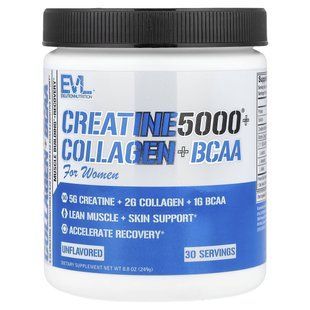 EVLution Nutrition, Creatine5000&reg; Plus Collagen + BCAA, For Women, Unflavored, 8.8 oz (249 g)