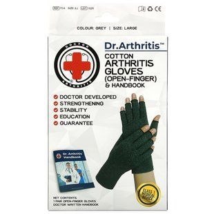 Doctor Arthritis, Хлопковые перчатки и руководство для лечения артрита с открытыми пальцами, большие, серые, 1 пара купить в Киеве и Украине