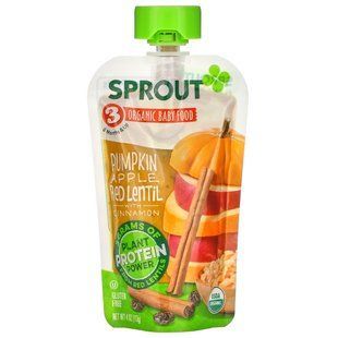 Детское питание, этап 3, тыква, яблока, красная чечевица с корицей, Sprout Organic, 113 г купить в Киеве и Украине