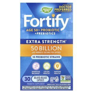 Nature's Way, Fortify, Ages 50+ Probiotic + Prebiotics, Extra Strength , 50 Billion, 30 Delayed-Release Capsules купить в Киеве и Украине