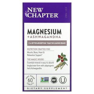 New Chapter, Magnesium + Ashwagandha, 60 Vegan Tablets купить в Киеве и Украине