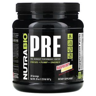 Pre-workout supplement, raspberry lemonade, NutraBio Labs, 567 g.