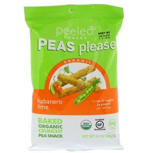 Органічний горох, лайм, Peeled Snacks, 3,3 унції (94 г)