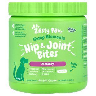 Zesty Paws, элементы конопли, укусы подвижности для собак, для всех возрастов, куриный вкус, 90 мягких жевательных блюд купить в Киеве и Украине