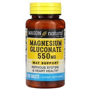 Магний Глюконат Mason Natural (Magnesium Gluconate) 550 мг 100 таблеток купить в Киеве и Украине