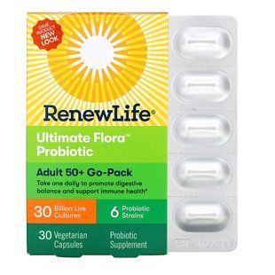 Для взрослых от 50 лет, пробиотик Ultimate Flora, Renew Life, 30 млрд живых культур, 30 растительных капсул купить в Киеве и Украине