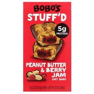 Bobo's Oat Bars, Stuff'd Oat Bars, Peanut Butter & Berry Jam, 12 Bars, 2.5 oz (70.8 g) Each купить в Киеве и Украине