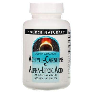 Ацетил L-карнітин + Альфа-ліпоєва кислота Source Naturals (Acetyl L-Carnitine and Alpha Lipoic Acid) 60 таблеток