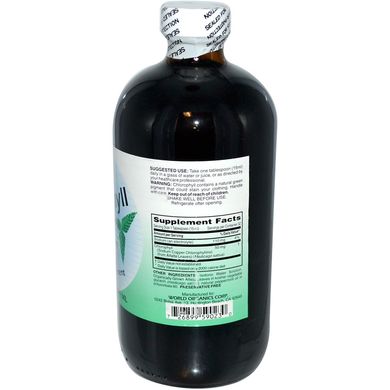 Рідкий хлорофіл, натуральна м'ята, World Organic, 50 мг, 16 рідких унцій (474 ​​мл)