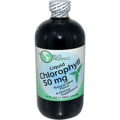 Жидкий хлорофилл, натуральная мята, World Organic, 50 мг, 16 жидких унций (474 мл) купить в Киеве и Украине