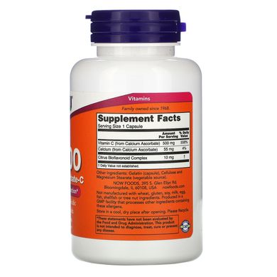 Вітамін C-500 аскорбат кальцію Now Foods (Calcium Ascorbate-C) 500 мг 100 капсул