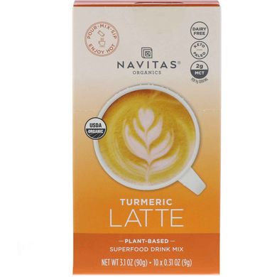 Напій у пакетиках Лате з куркумою Navitas Organics (Latte Superfood Drink Mix Turmeric) 10 пакетів по 9 г