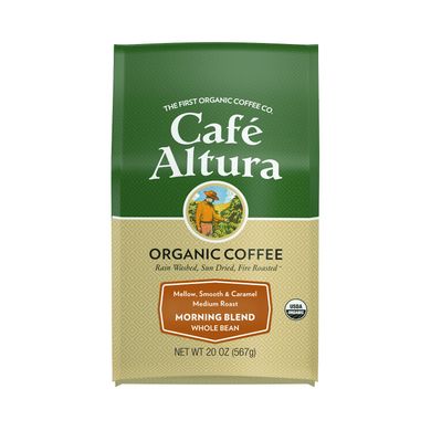 Органічна кава, ранкова суміш, середнього обсмаження, цільні зерна, Organic Coffee, Morning Blend, Medium Roast, Whole Bean, Cafe Altura, 567 г